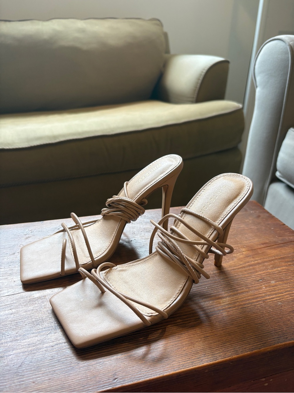 White Fox Boutique Taupe Strappy Square-Toe Heeled Sandals
